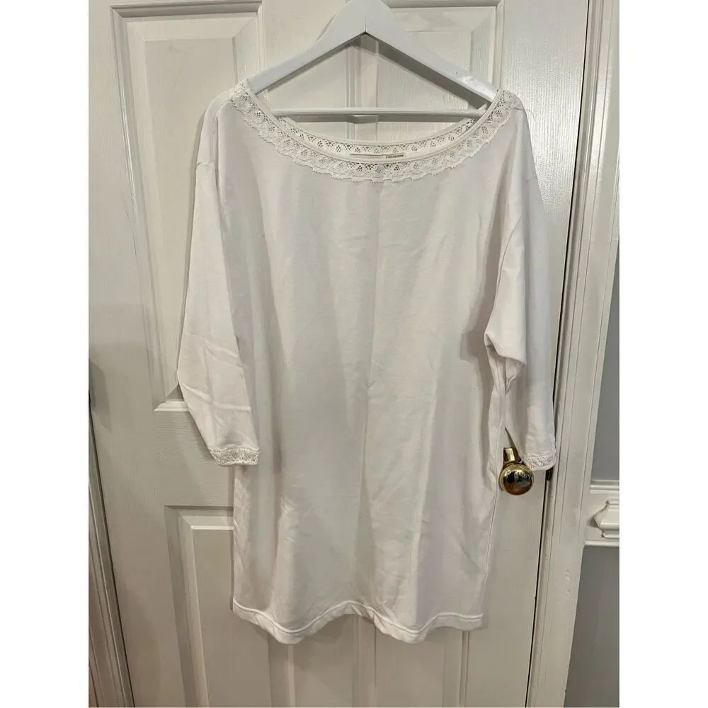 Victoria’s Secret Gold Label Vintage WhiteFrench Terry & Lace Ling Sleeve Nightg